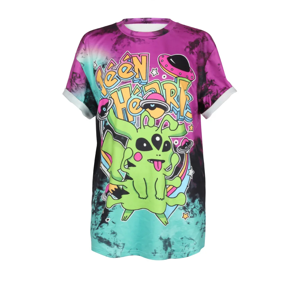 

2020 Summer Punk Skull Alien UFO Unicorn Tie Dye 3D Printed Unisex Short Sleeve Loose Men T Shirt Tops Vest Tees Women T-shirt