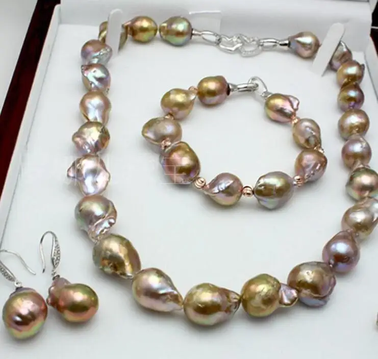 Набор из 13-18 мм природа барокко Жемчужное ожерелье 18 дюймов браслет 7,5-8 дюймов серьги