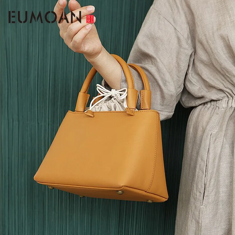 

EUMOAN Women's leather one-shoulder bag, simple cow leather all-match handbag, literary women's bag