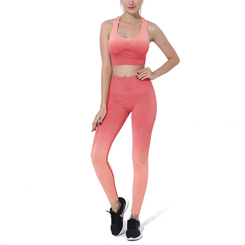 

Women's Yoga suit sports bra Capris gradient outdoor running Yoga suit