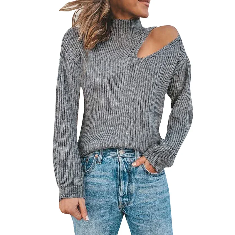 

Fashion Sexy Off Shoulder Grey Long Sleeve Women Blouse Hollow Out Long Sleeve Women Winter Tops Womens Sexy Tops