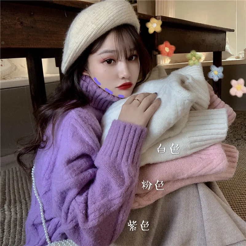 

Aibeauty New Thickened Sweater Top Fashion Autumn and Winter Wear Korean Style Large Loose Korean High Neck Women Sweater