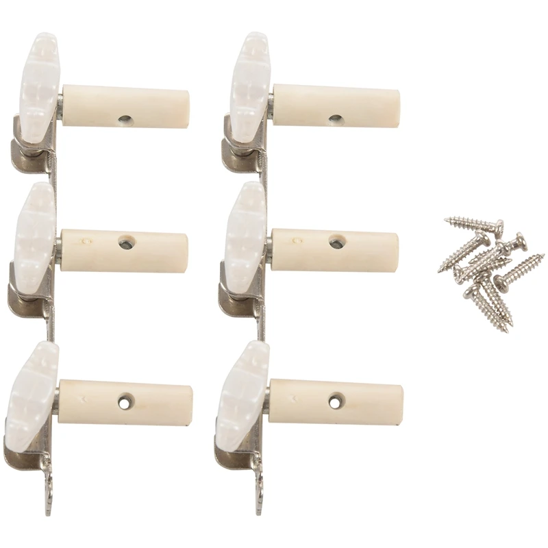 

Pair of Beige, Silver Gray Classical Guitar Assembling Tuners Tuning Pegs Machine Head Keys