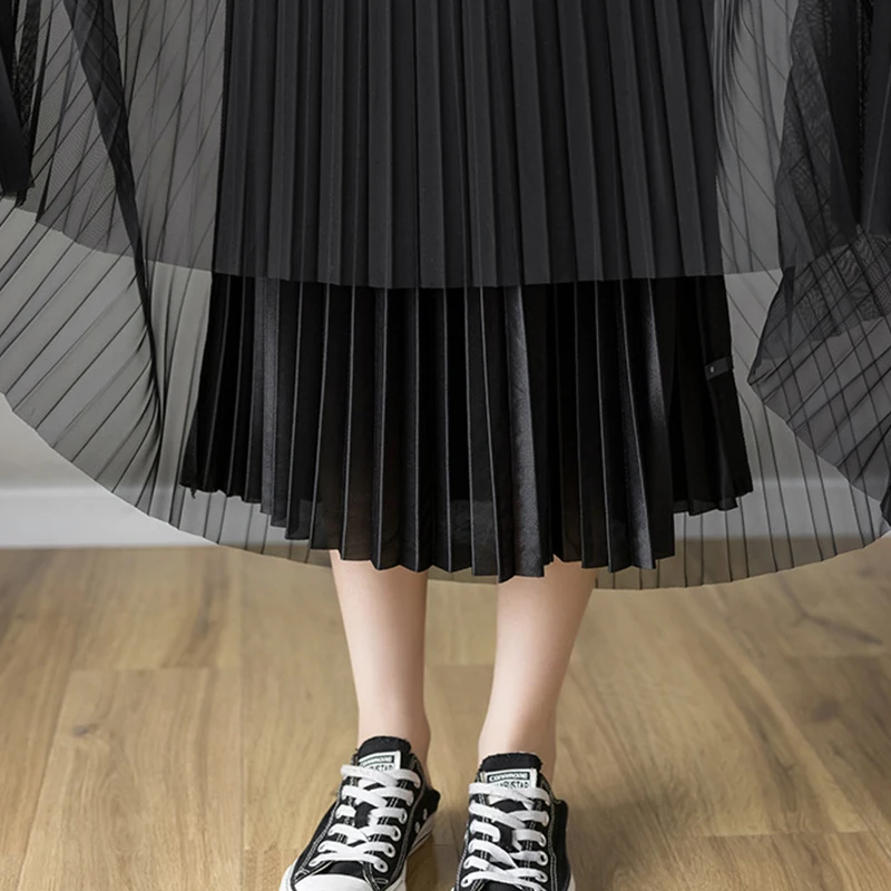 

3 Colors New Spring Women's Tulle Sexy Skirts Elastic Waist Pleated Long Mesh Skirt Summer Beach A-Line Maxi & Midi Skirt