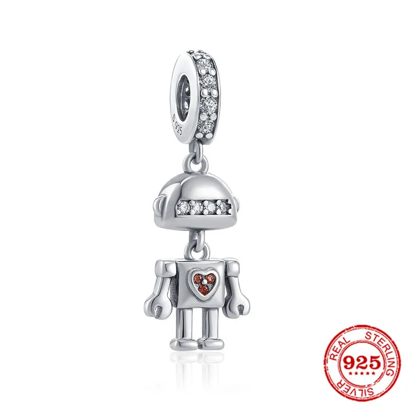 Бусина-Шарм робот-девушка из серебра 925 пробы с Луной и звездами | Украшения