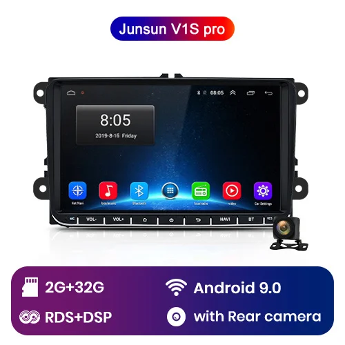 Junsun 2 din Автомобильный Радио мультимедийный плеер gps для Volkswagen VW golf passat b6 туристическое поло седан TIGUAN JETTA Android DVD - Цвет: Junsun V1S Pro