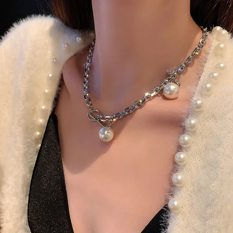 

Statement Big Pearl Chain Choker Necklace For Women Temperament New Fashion Jewelry Collares Long Pendants