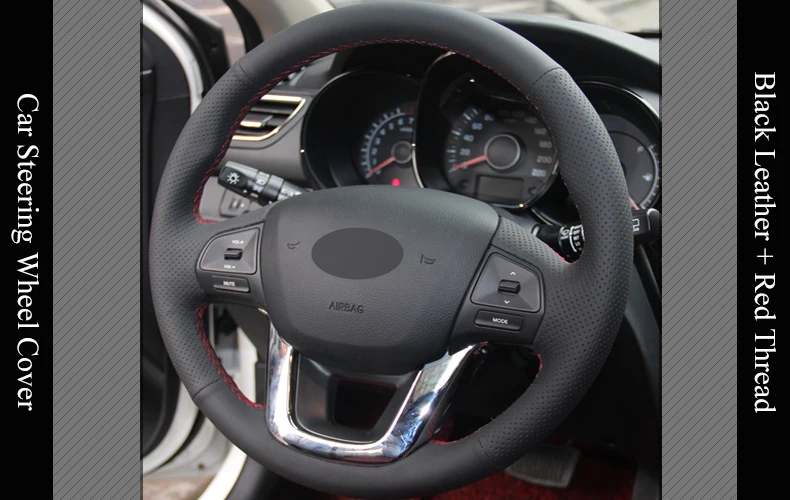 LQTENLEO черный кожаный чехол ручной работы для рулевого колеса автомобиля Kia K2 2010- Kia Rio 2011