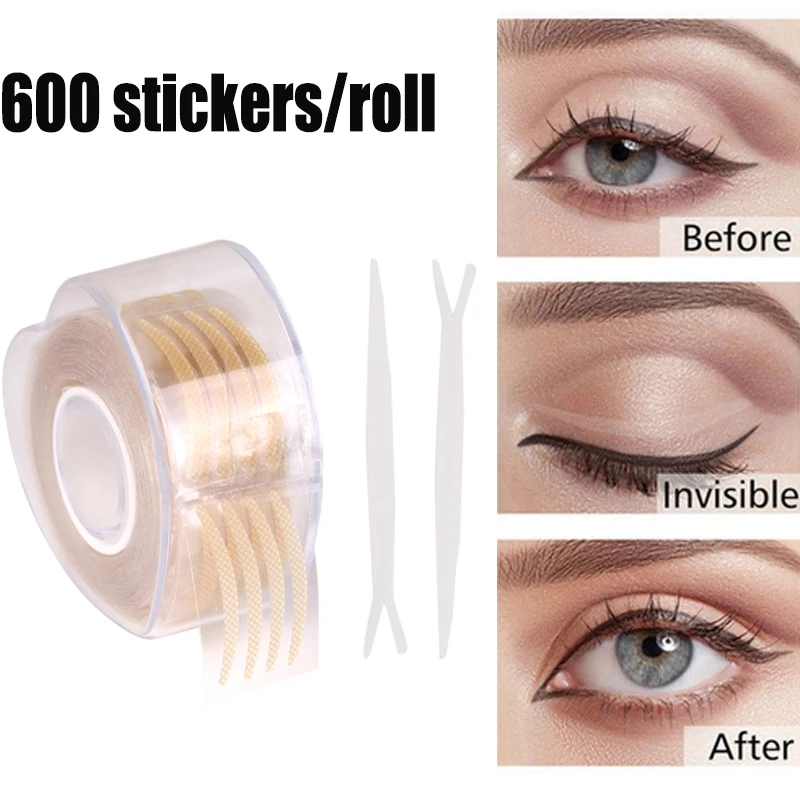 600 Stickers/roll Fiber Invisible Double Side Adhesive Heart-shaped Eyelid makeup Stickers Transparent Tapes Tool | Красота и