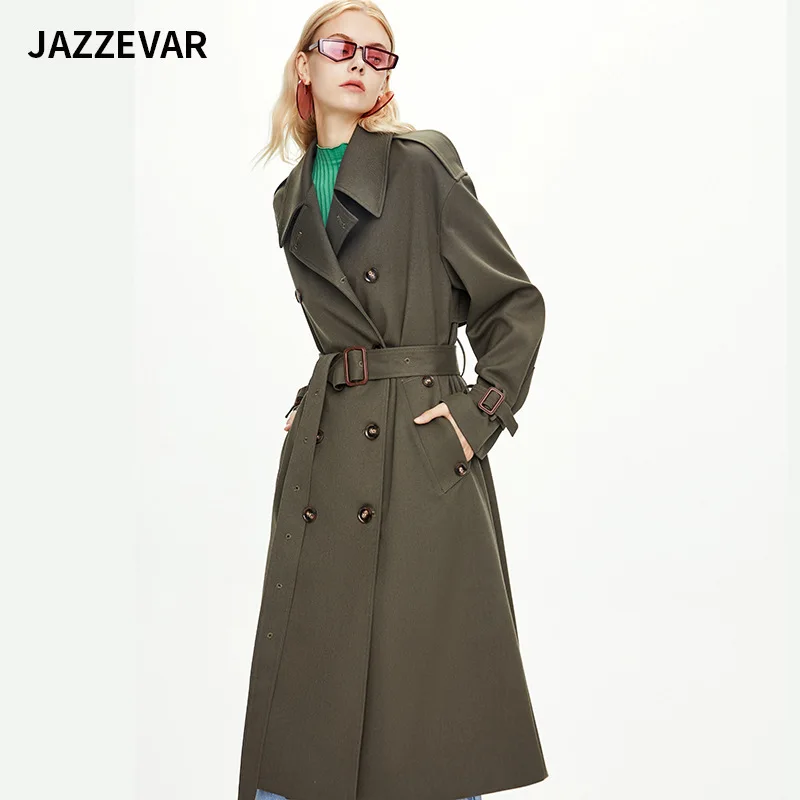 JAZZEVAR 2023 New Product X-long Windbreaker Women's European And American Thin Section British Over-the-knee Long Style Jacket