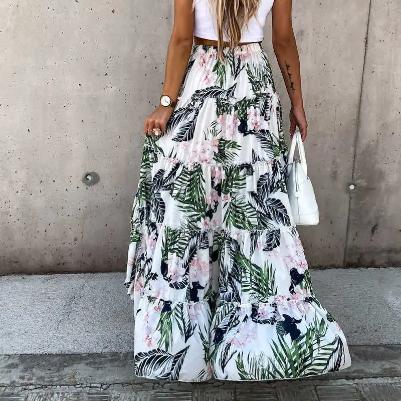 

Asymmetrical female Bohemian skirt long summer floral beach style printed high waist casual new arrival