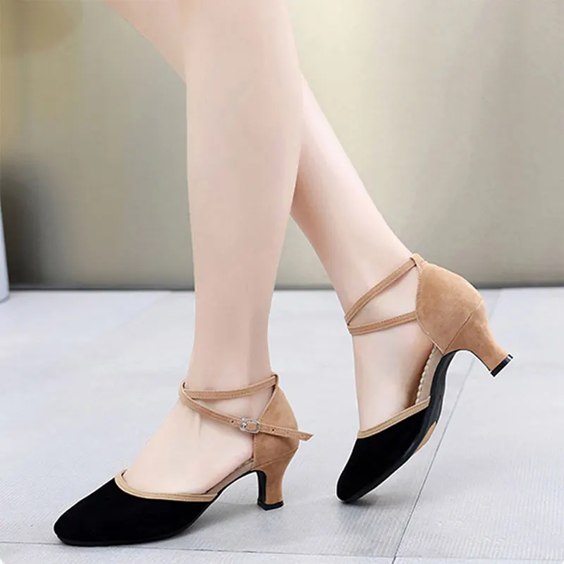 SWDZM Women Ballroom Shoes Latin Dance Shoes Modern Dance Shoes Close Toe Rubber Suede Sole Dancing Shoes for ladies3.5/5.5cm