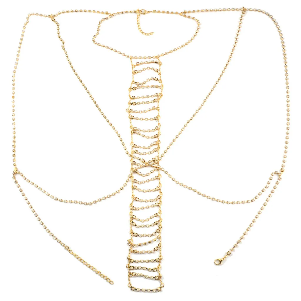 

Pretty Crystal Rhinestone Bra Body Chain Harness Crossover Necklace