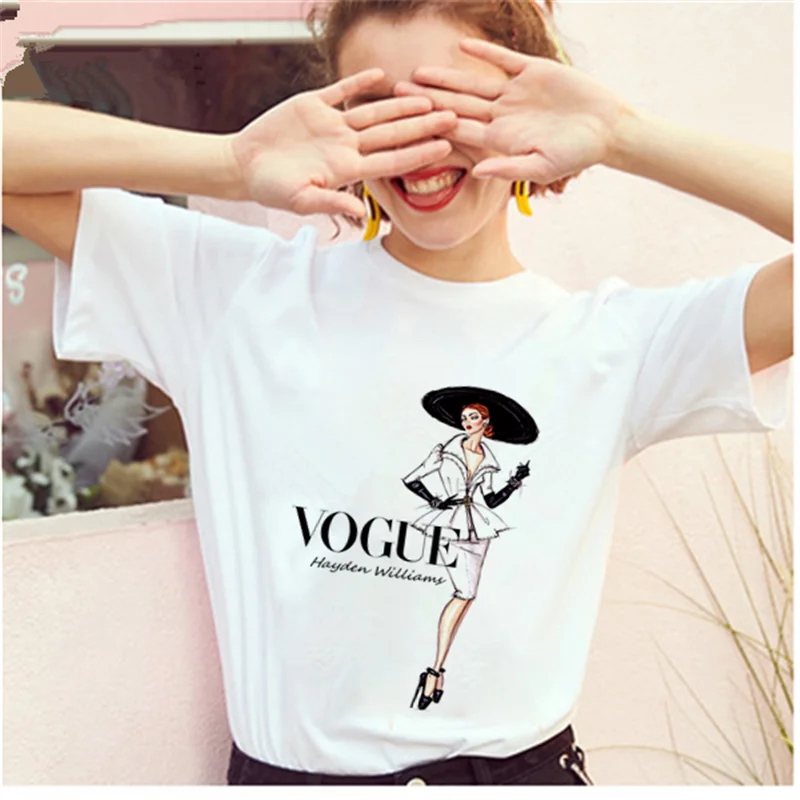 

new fashion funny kawaii cartoon girl T-shirt Harajuku O-neck short-sleeved white T-shirt AOWOF Princess print ladies T-shirt