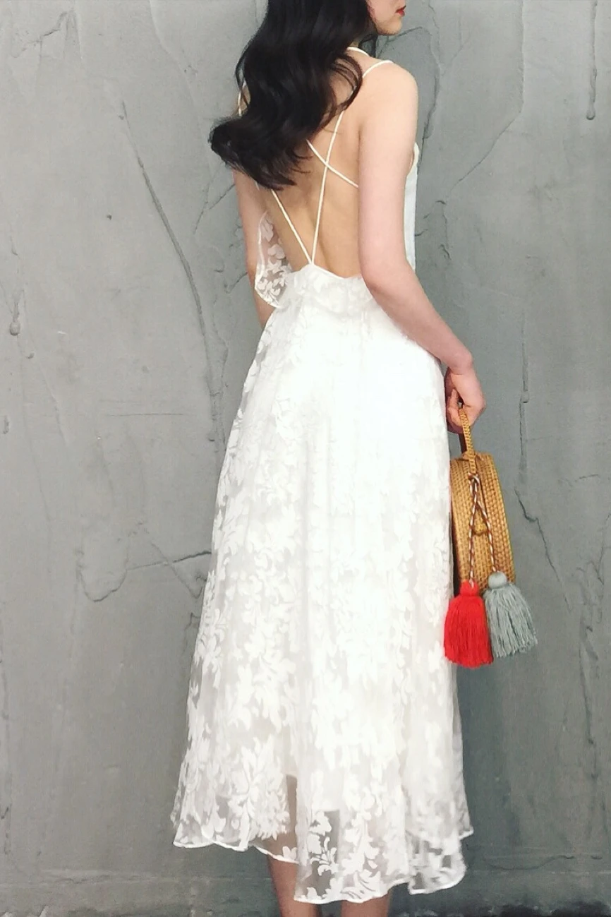 Женское пляжное платье Белое Облегающее Платье с открытой спиной и цветочным