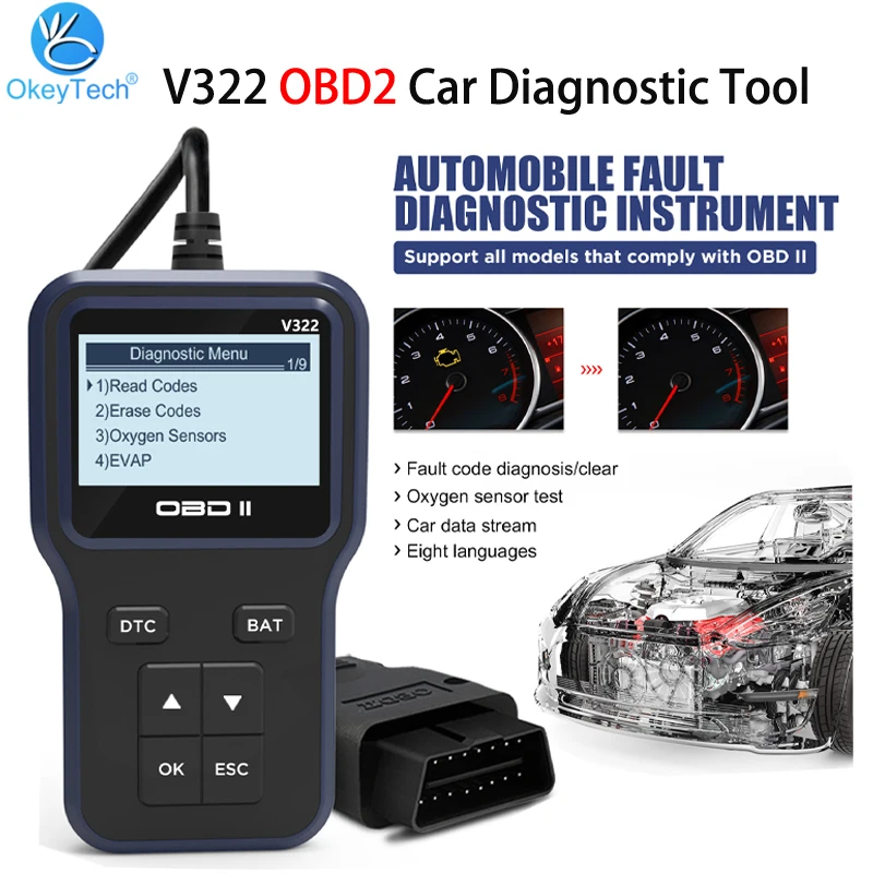 

Newest V322 OBDII Car Diagnostic Tools Code Reader Universal OBD 2 Auto Scanner I/M Turn Off Engine Russian/English PK ELM327