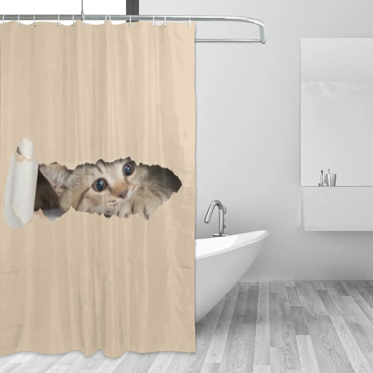 

Tearing The Cat In The Hole Bathing Bathroom Shower Curtain Split Waterproof Polyester Fabric High Quality Bath Curtain