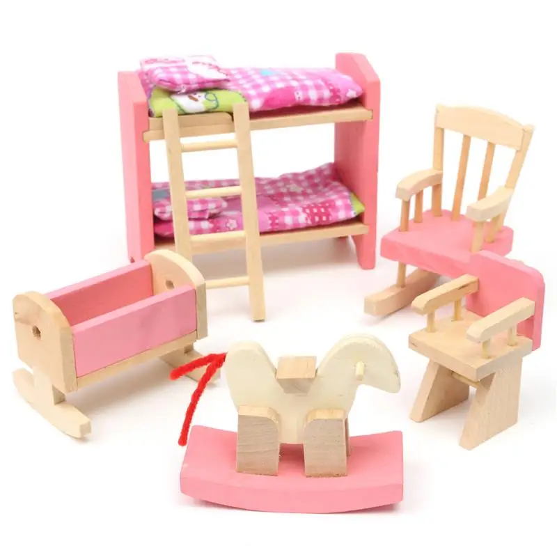 Nursery Миниатюрный деревянный кукольный домик мебель игрушки набор для детей ролевые игры 6 комнат набор/куклы игрушки Аксессуары для миниатюрного кукольного домика - Цвет: Nursery
