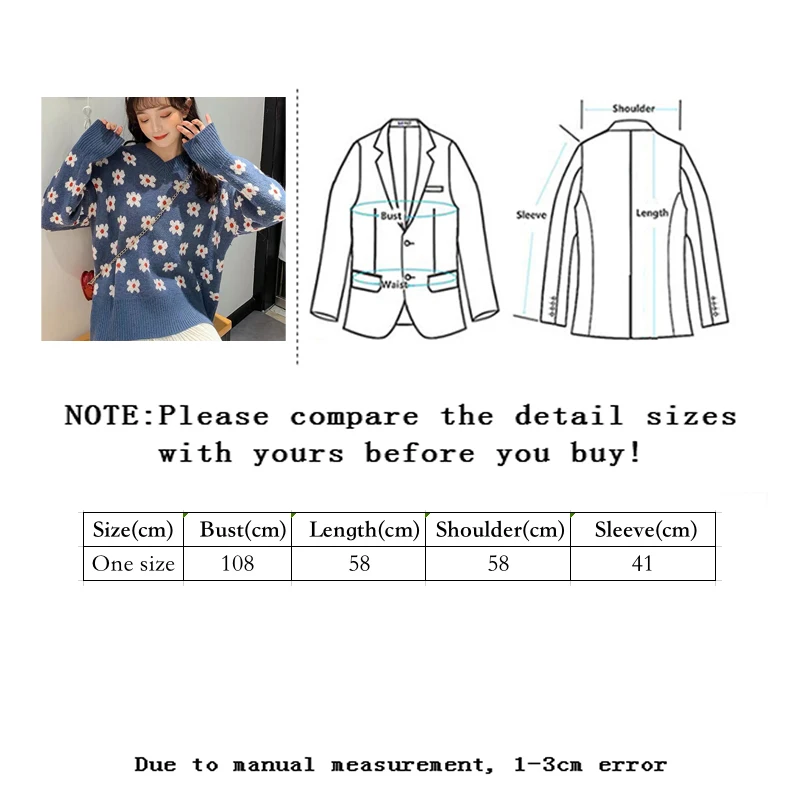 

Sllsky Women Flowers Pullovers Sweater Autumn Winter O-Neck Knitted Loose All-match Korean Casual Long-Sleeved Pullovers Tops