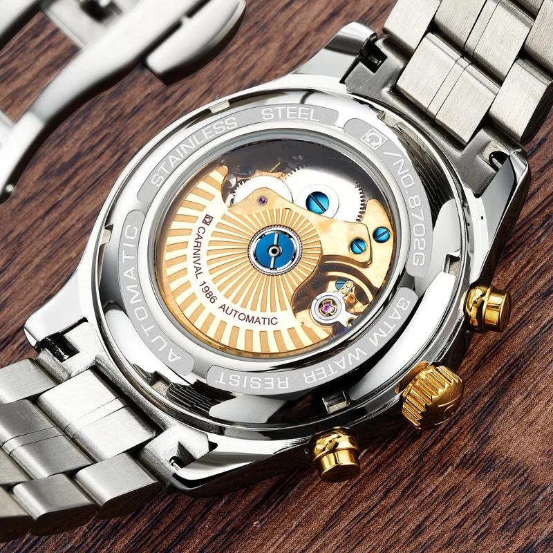Carnival Brand Fashion Gold Automatic Watch Men Luxury Moon Phase Mechanical Wristwatches Waterproof Luminous Relogio Masculino enlarge