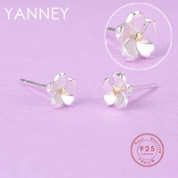 yanney silver color flower stud earrings woman fresh plain five petal flower jewelry fashion simple korean accessories