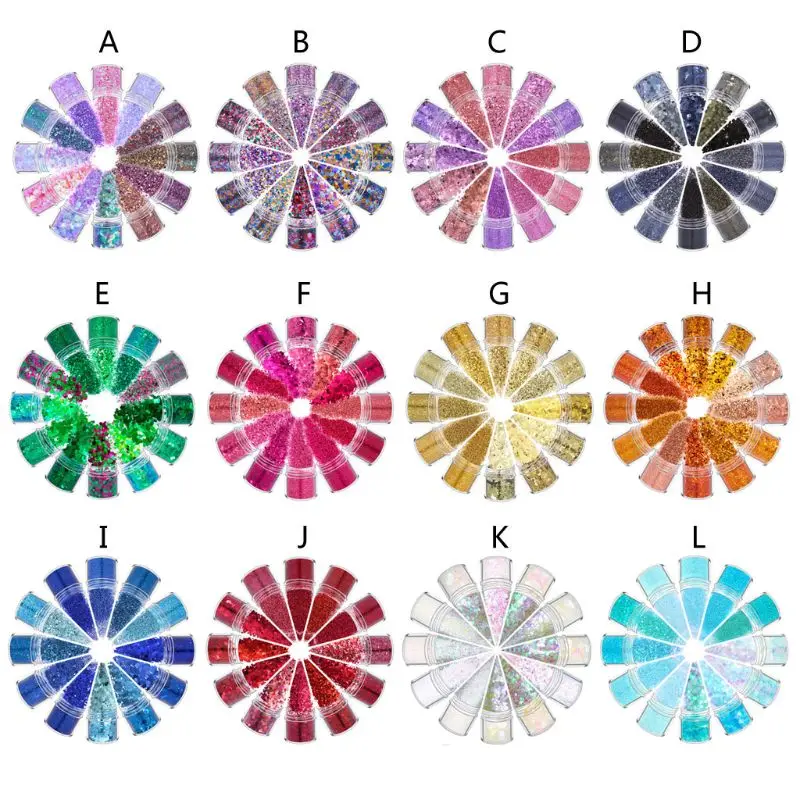 

12 Colors Mixed Holographic Makeup Chunky Glitter Face Body Eye Hair Nail Epoxy Resin Festival Chunky Hexagons Sequins