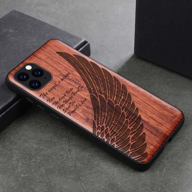 Angel WIng LYBALL деревянный+ TPU чехол для телефона для Apple iPhone 11, оригинальная настоящая древесина для iPhone 11 Pro натуральный палисандр+ ТПУ противоударный задняя крышка для iPhone 11 Pro MAX - Цвет: Angel WIng