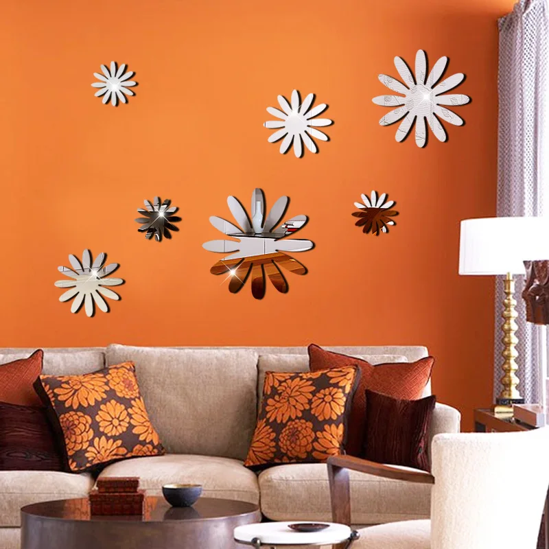 

A Set Of Flower Mirror Wall Stickers Living Room Bedroom Sofa Background Wall Home Interior Self Adhesive Decorative Wall Mirror