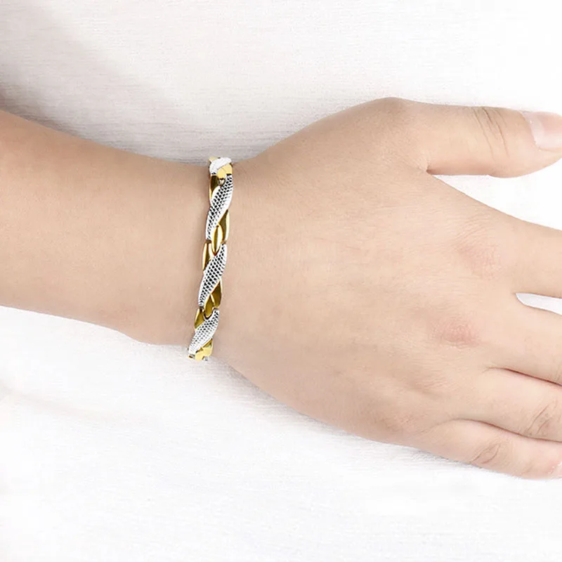 

Magnetic Bracelet for Women Shiny Crystal Stainless Steel Fashion Health Hologram Bracelet Female Charm Chain & Link Bangle