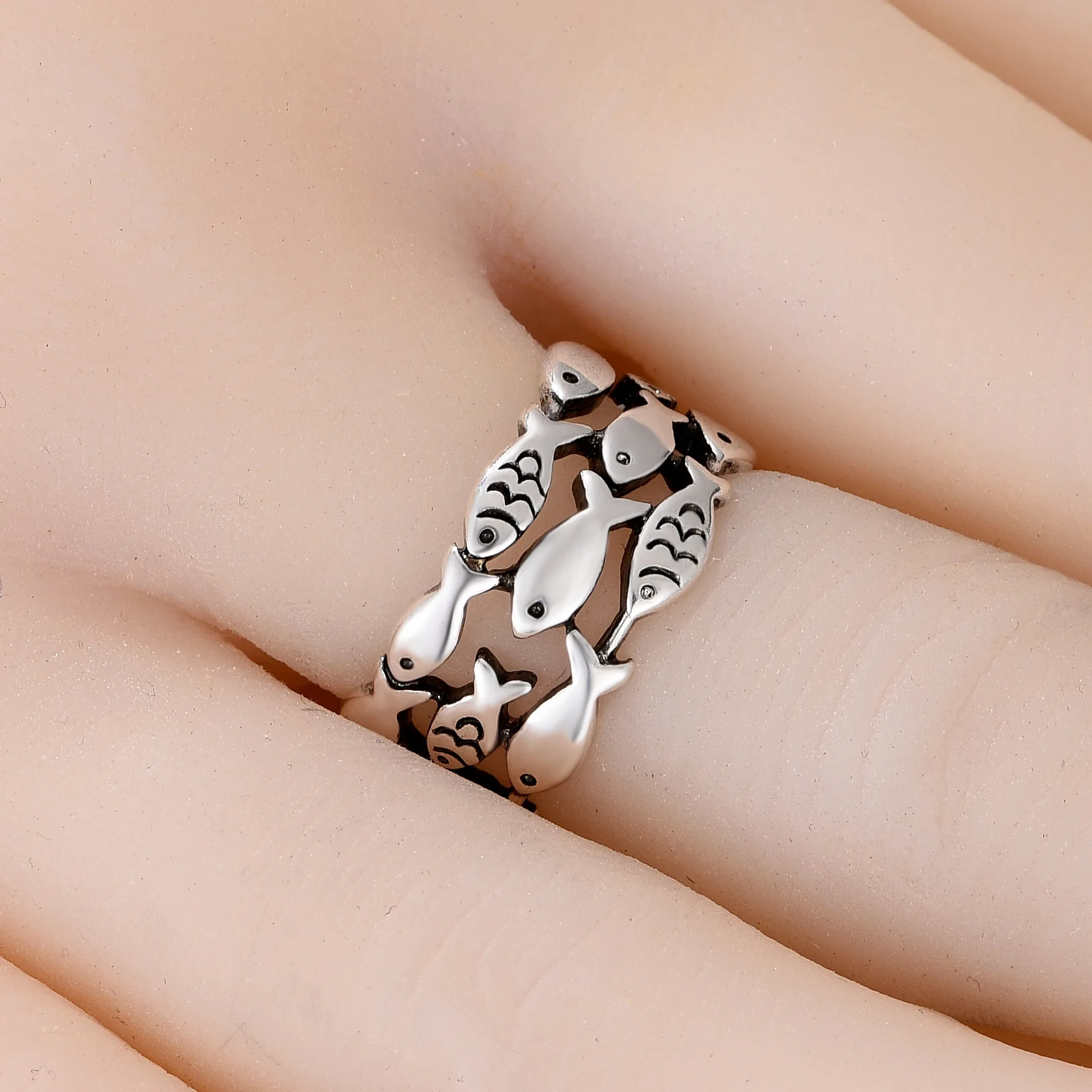 Vintage Retro Adjustable Fish Ring Open Rings Female Geometric Accessories Personality Jewelry for Women images - 6