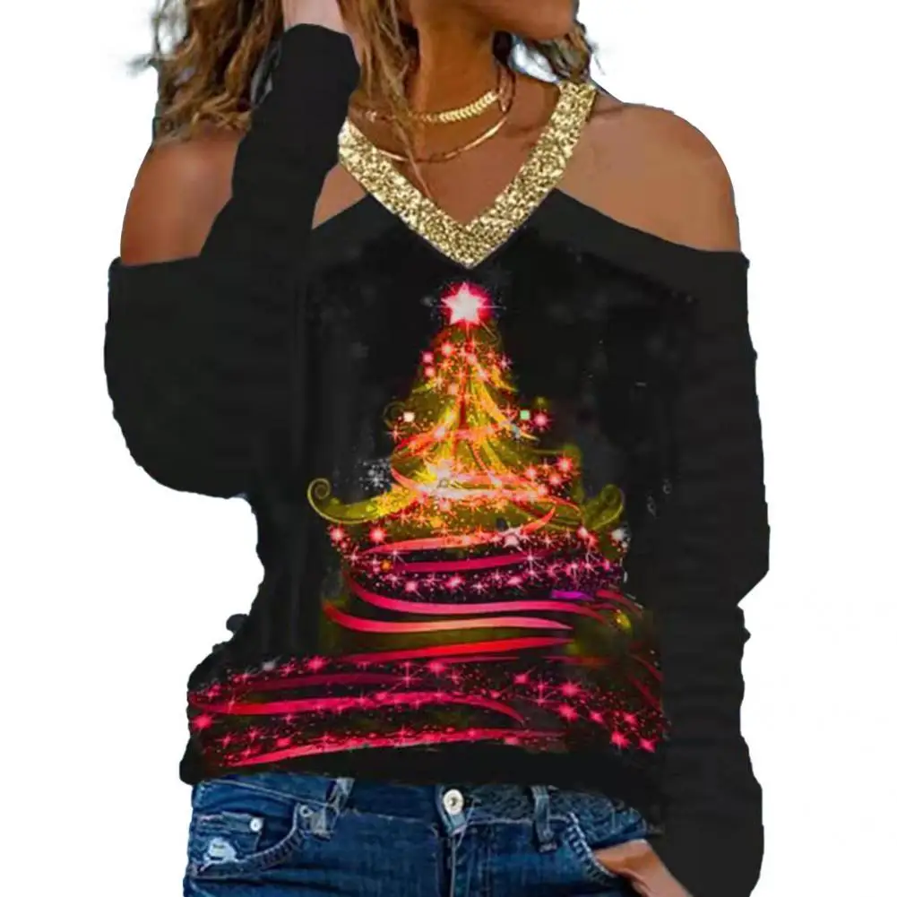 

Рождественская блузка Elk Lady Top с открытыми плечами, потрясающий привлекательный женский топ