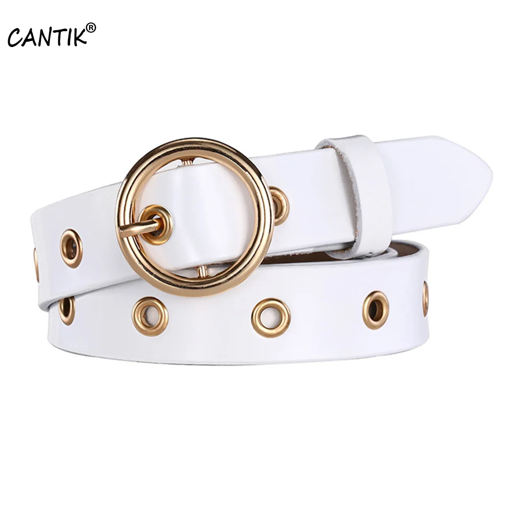 

CANTIK Fashion Design Ring Pattern Decorative Gold Buckle Metal Genuine Leather Belts for Women Accessories 2.3cm Width FCA084