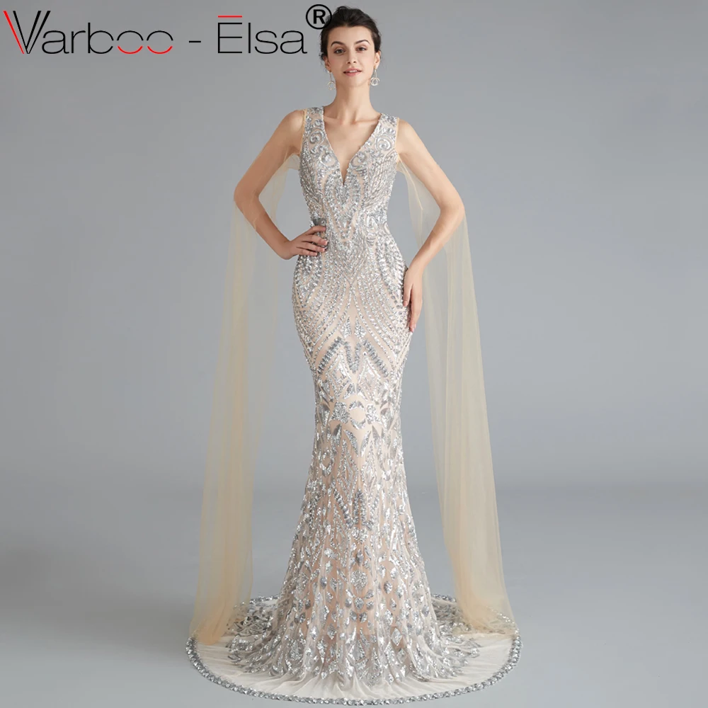 VARBOO_ELSA мусульманские Вечерние платья Длинные мать невесты платье Русалка Кружева блесток арабское вечернее платье выпускного вечера платья
