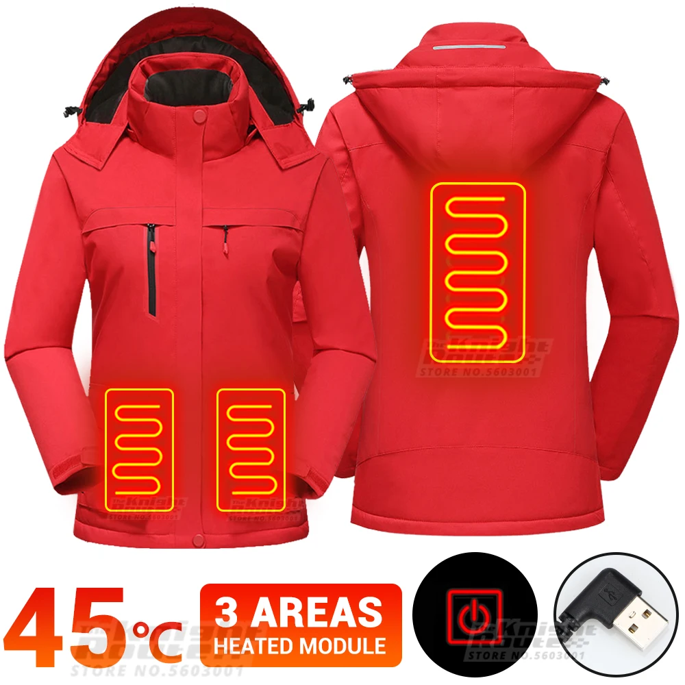 

Winter Electric Heated Jacket Women Red USB Thermal Warm Motorcycle Jacket Moto Heated Vest Outdoor Jacket Biker Motorbike Coat