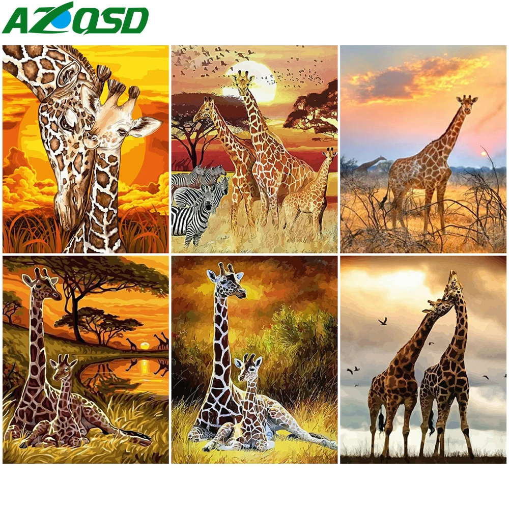 

AZQSD DIY Coloring By Numbers Animal Home Bedroom Wall Artwork 40x50cm Oil Painting By Numbers Canvas Giraffe Handmade Gift