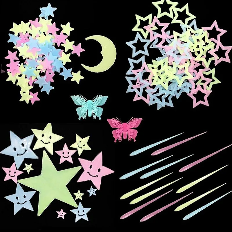 

1bag Ceiling Glow in the Dark Toys Luminous Star Stickers Bedroom Sofa Fluorescent Painting Toy PVC Stickers Kids Room