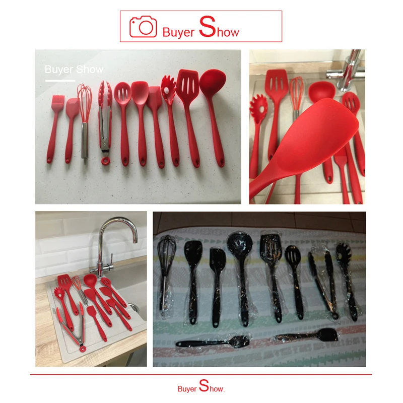 

Kitchen Silicone Utensils Dinnerware Set Cooking Tools Accessories Non-stick Cooking Spoon Spatula Ladle Egg Beaters Supplies