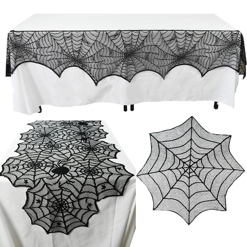 Черная кружевная скатерть 1 шт. паутина на Хэллоуин Настольная дорожка камин