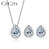 czcity genuine 925 sterling silver jewelry set water drop shape vintage style clear cz jewelry sets sterling silver jewelry