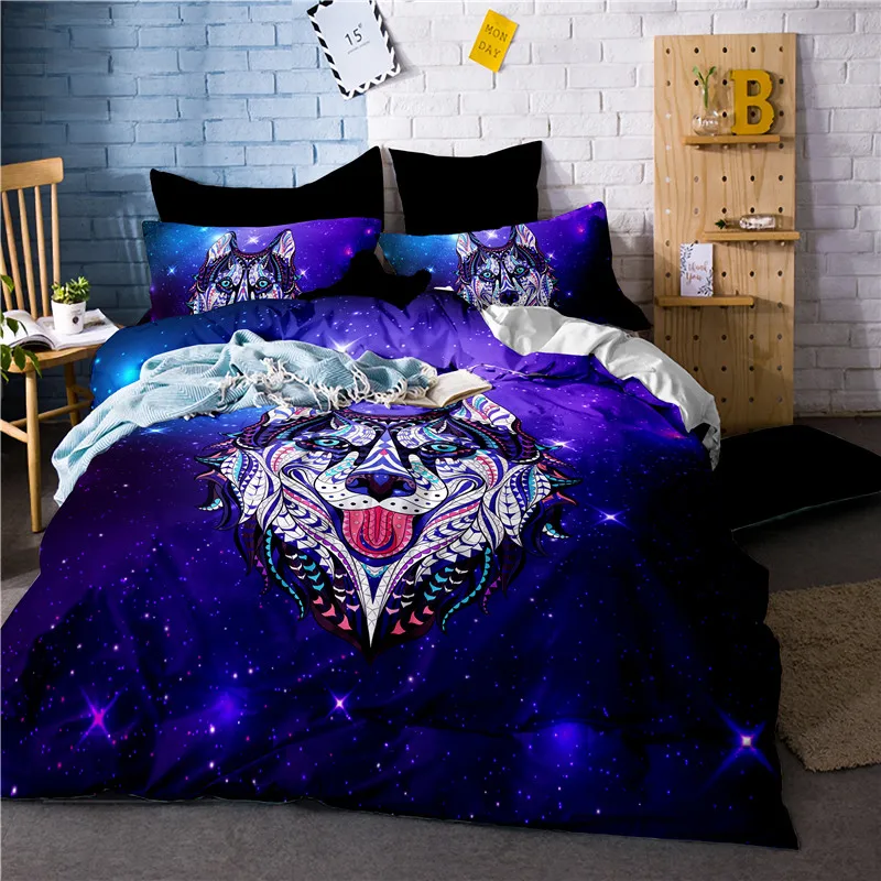 3D Лев Слон Обезьяна фиолетовый звездное небо комплект постельного белья с