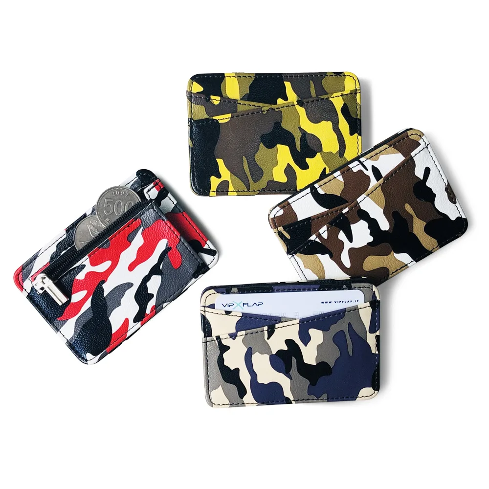 

New Army Camouflage Mini Men's Leather Magic Wallet With Coin Pocket Slim Purse Money Clip Bag Bank Credit Card Card Cash Holder