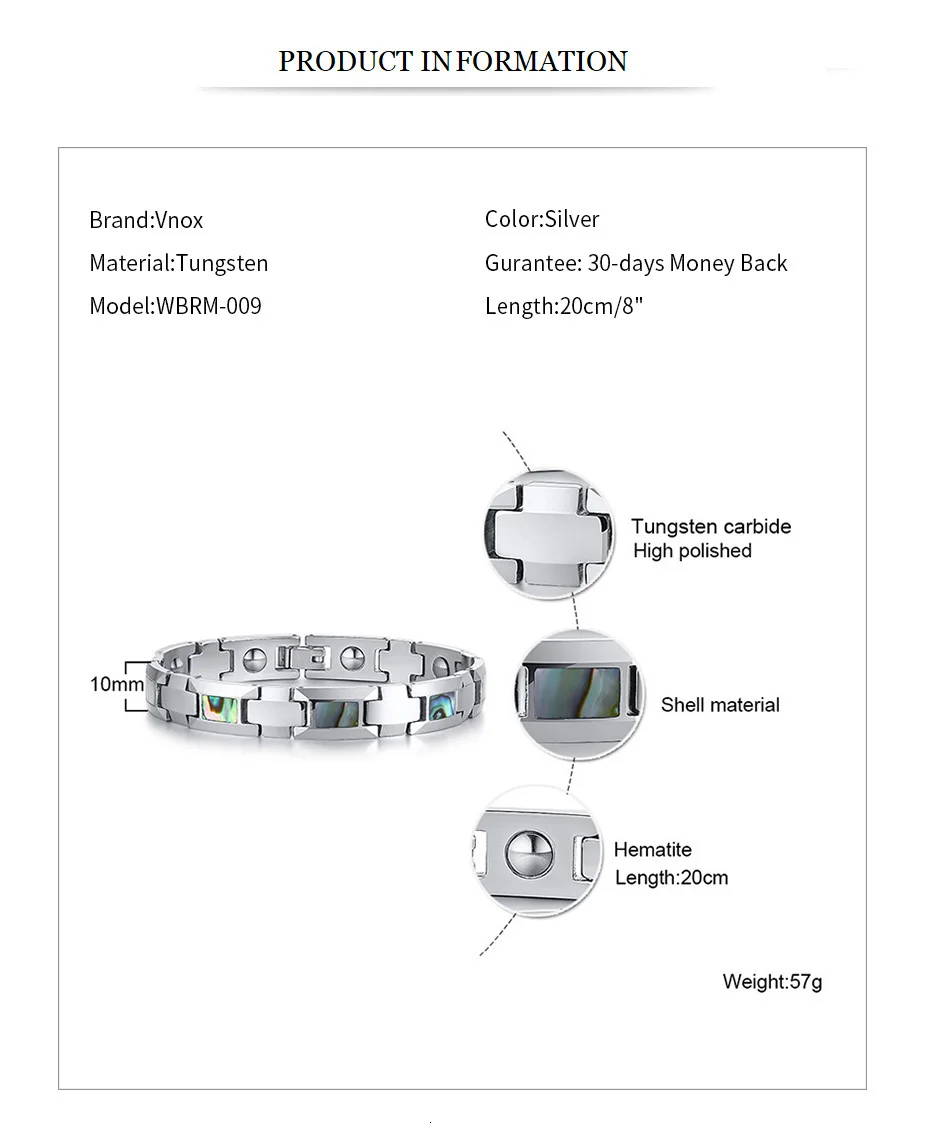 Vnox Bio Energy магнитные браслеты для мужчин стильные здоровые вольфрамовые карбидные звенья цепи pulsera masculina Подарки для него