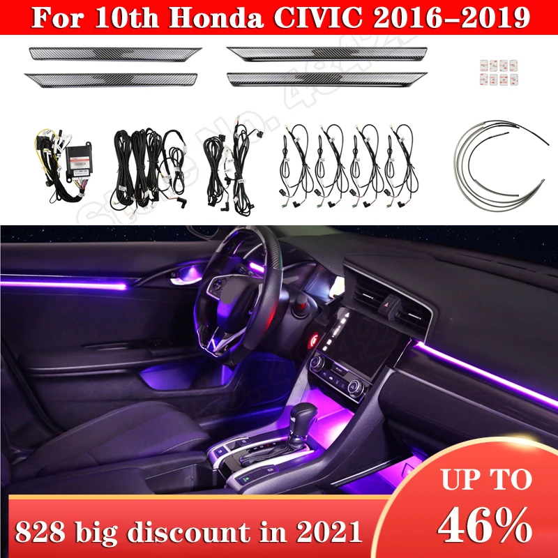 Окружающего светильник для 10th Honda CIVIC 2016 2019 кнопки при помощи приложений и