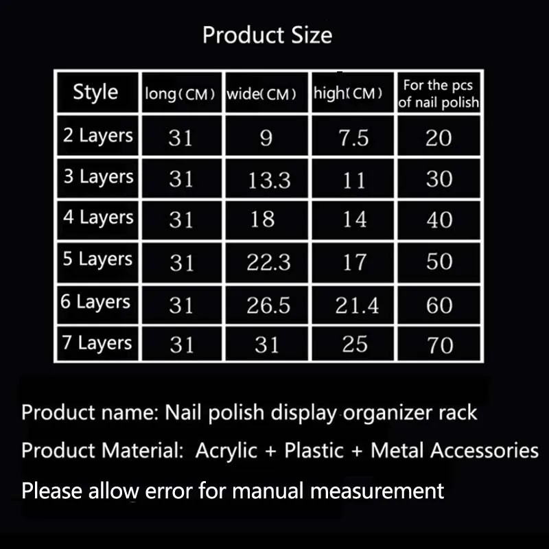 

2/3/4/5/6/7 layers Nail Polish Display Stand Clear Cosmetic Varnish Display Rack Holder Essential Oil Bottle Organizer Storage