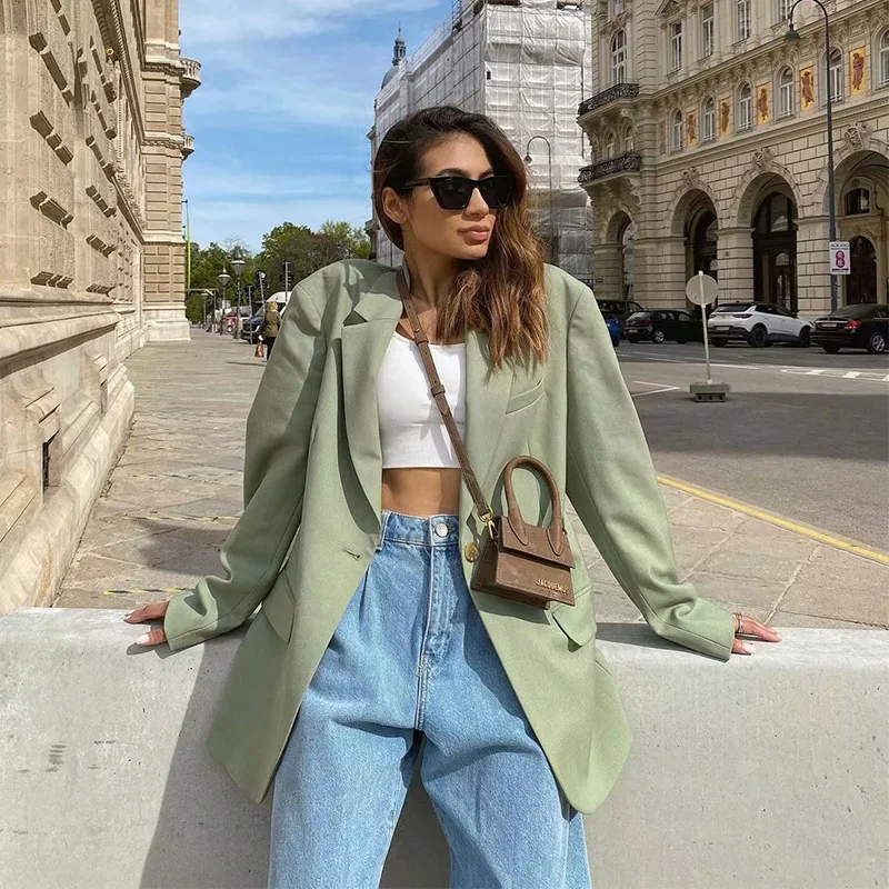 

Новинка 2021, летние женские блейзеры оверсайз, блейзеры на пуговицах с длинным рукавом, шикарные женские модные повседневные блейзеры