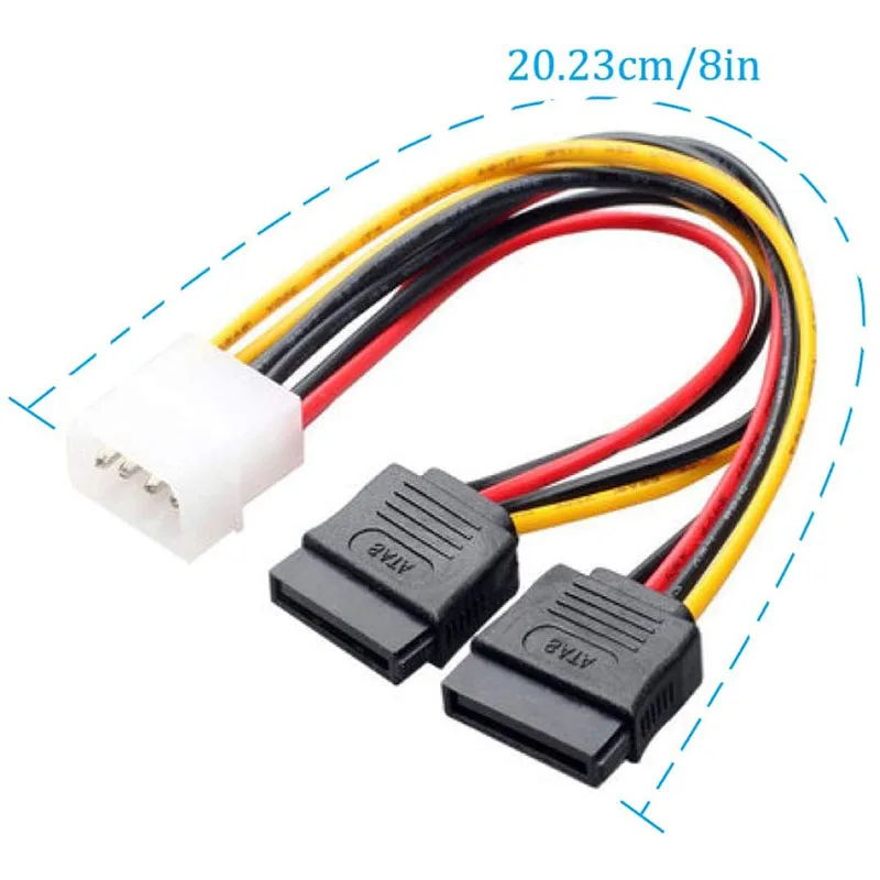 5pcs 4 Pin Molex To 2×15 SATA Power Y-Cable Adapter For IDE 8 Inches | Компьютеры и офис