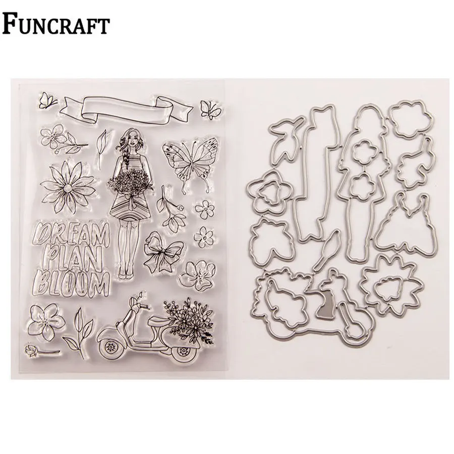 Красивая девушка бабочка лук цветок батарея автомобиль флаг штампы и набор для