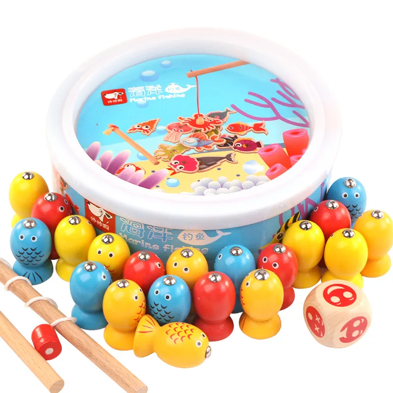 Детская деревянная 3D развивающая рыболовная игра магнитная удочка игрушка