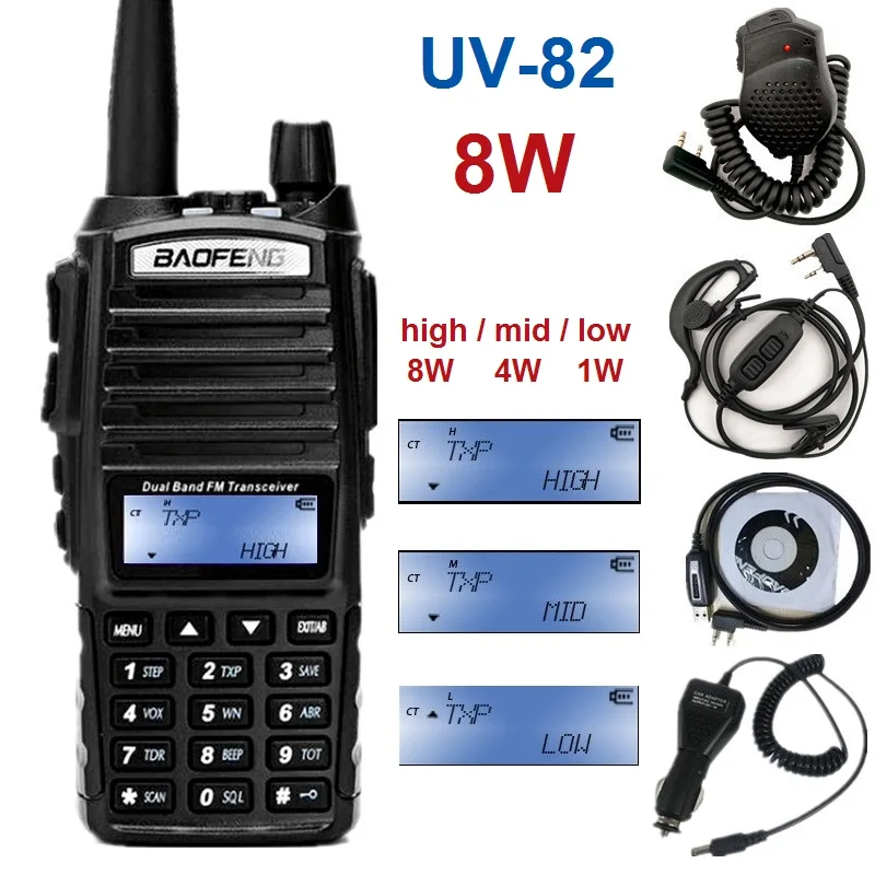 8 Вт высокой мощности Мощность иди и болтай Walkie Talkie “иди UV 82 Портативный радио