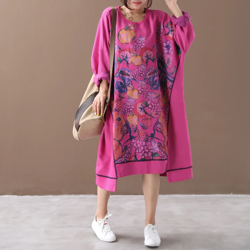 Женское платье Осень Зима Большие Размеры свободное ретро 2019 Новое с круглым